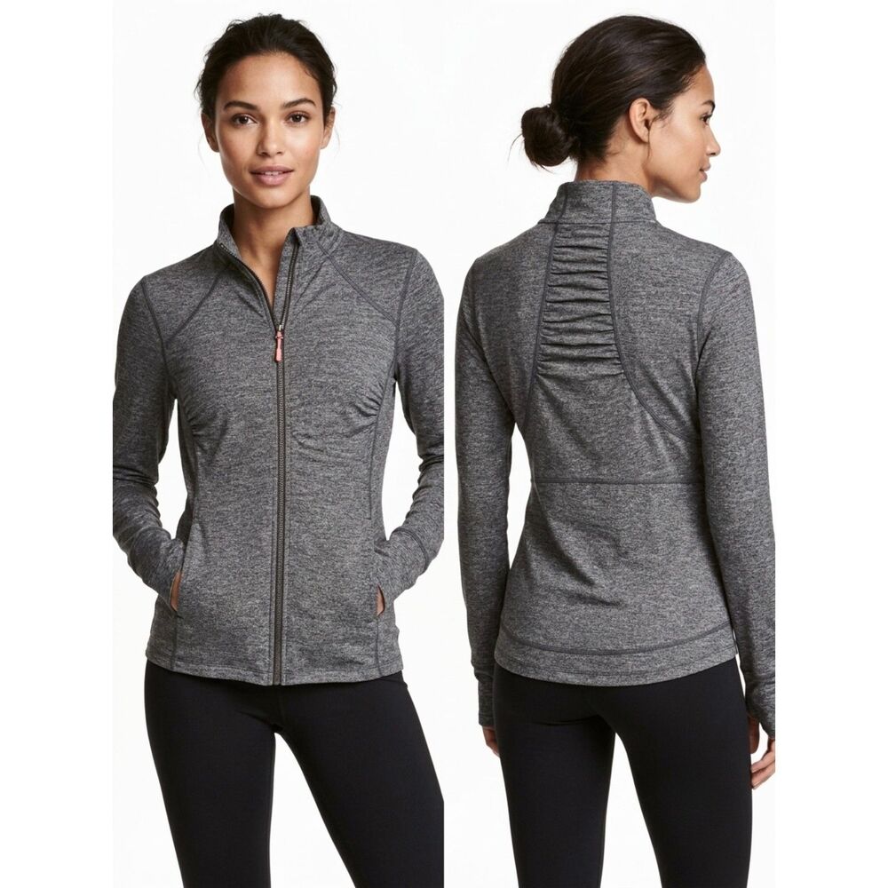 H&M Sport Dark Gray Heather Full Zip Athletic Running Jacket Size S Small